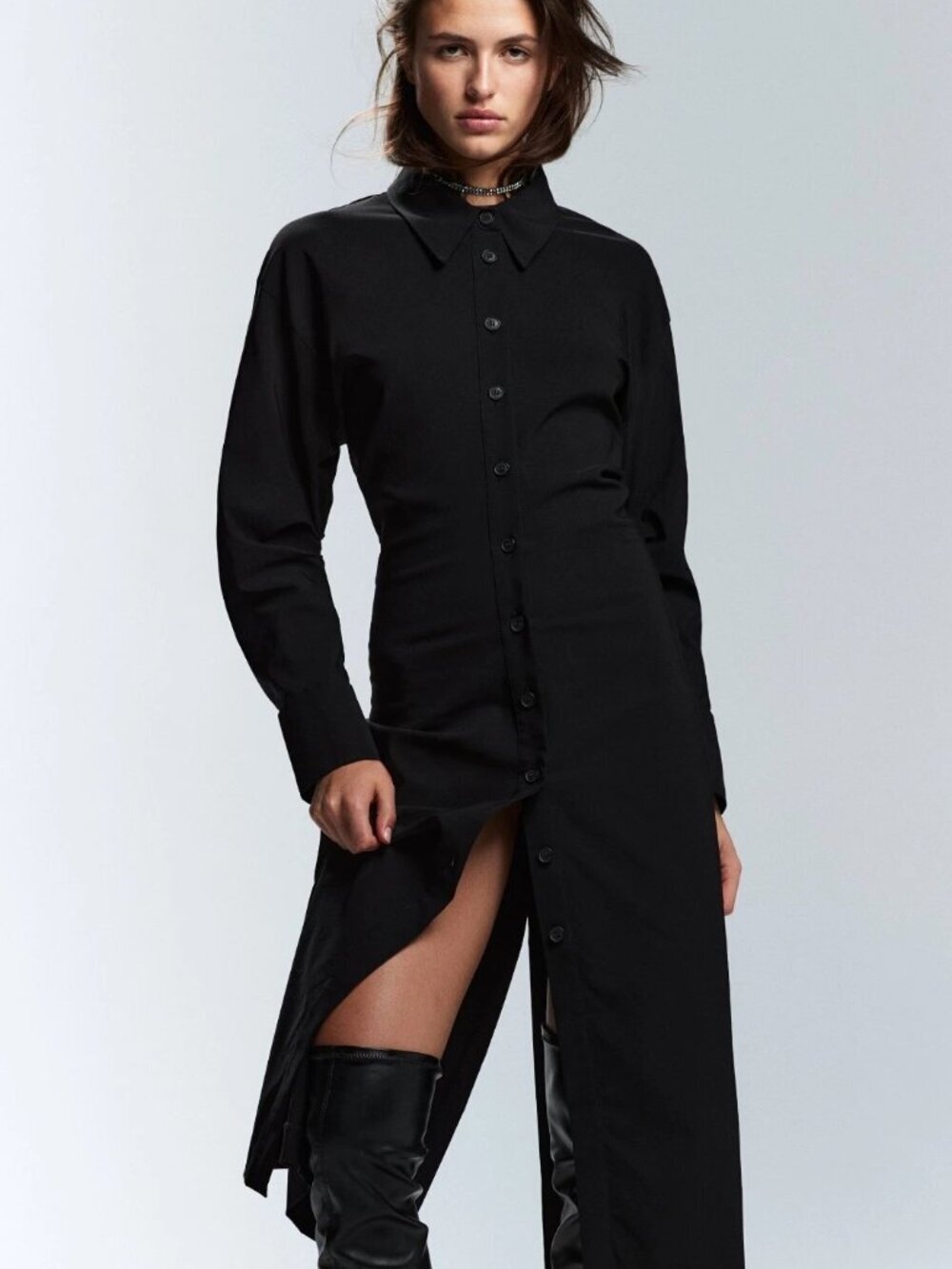 ZARA Black Button-Front Long Sleeve Shirt Dress Size XL EUC - Picture 10 of 10